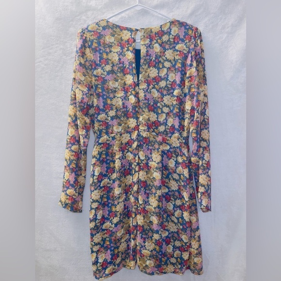 Lush Long Sleeve Floral Print Shoulder Pads Mini Dress size large - Picture 7 of 7